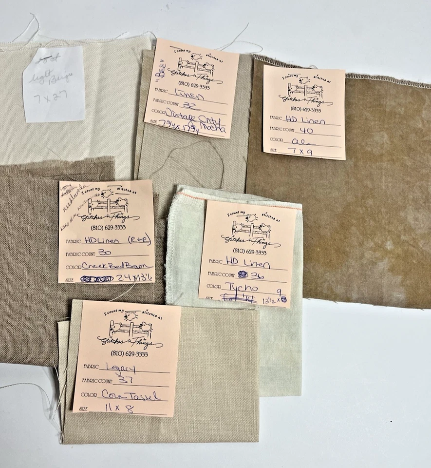 Hand Dyed Fabric Linen Lot 6 Various Counts Colors Cross Stitch Fabric Unused - Image 2 of 4