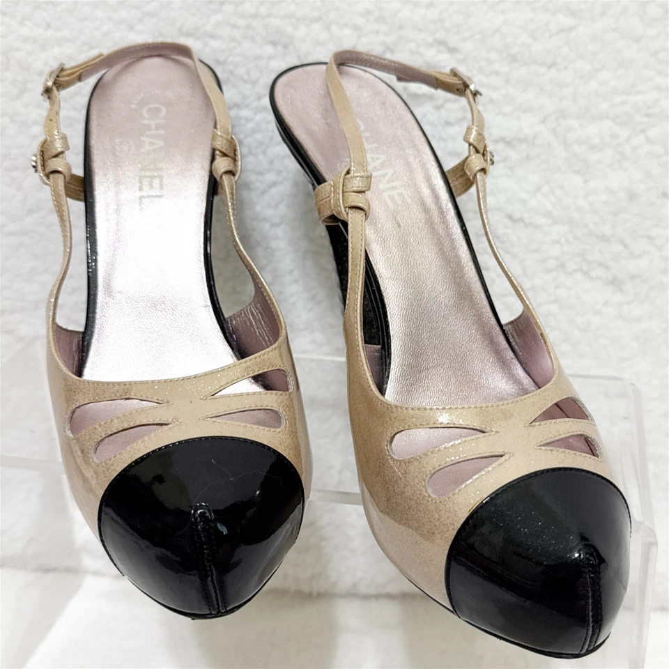 Chanel Tacones Eslinga Trasera en Neutro y Negro con Brillo - Talla EU 41- US 10 Foto 2 de 4