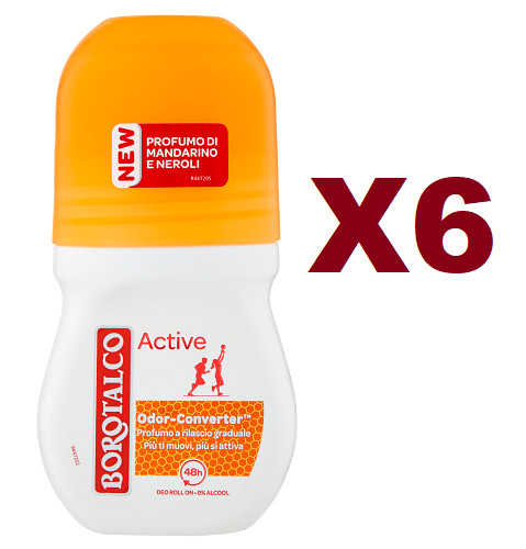 6 PZ BOROTALCO ROLL ON ACTIVE DEODORANTE 50 ML PROFUMO DI MANDARINO E NEROLI