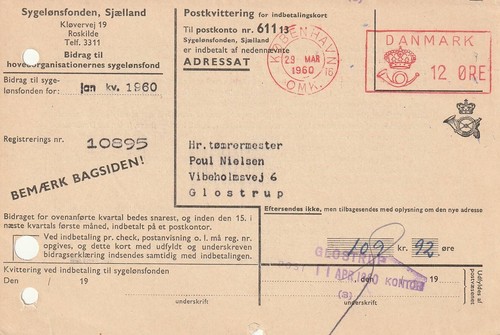 DKGS_0368 Einzahlquittung 12 Øre Maschinenstempel København 1960