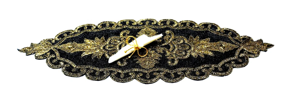 Handmade Black and Gold Beaded Table Runner Decorative Runner Mat 13X32 Inches - Image 4 of 4