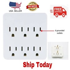 6 Grounded Outlets Tap Electric General Wall Outlet Extender 6 Prong Multi Plug 