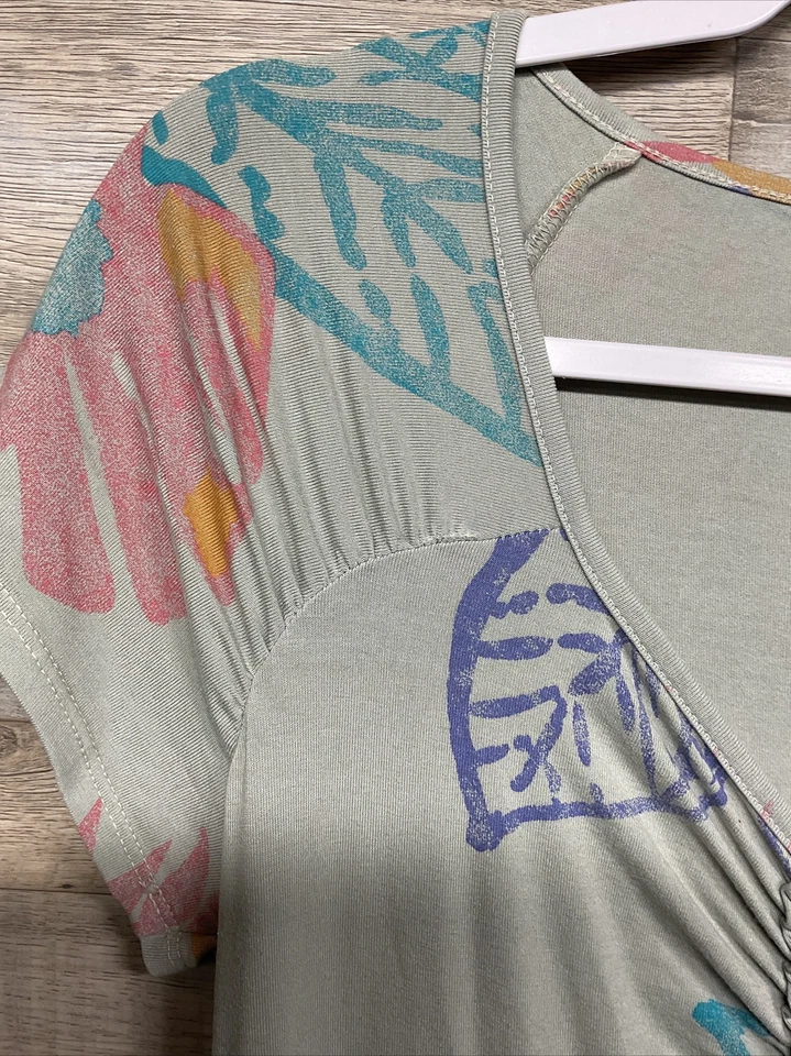 Vestido jersey Fresh Produce Emma para mujer pequeño gris floral manga corta cuello en V Foto 3 de 4