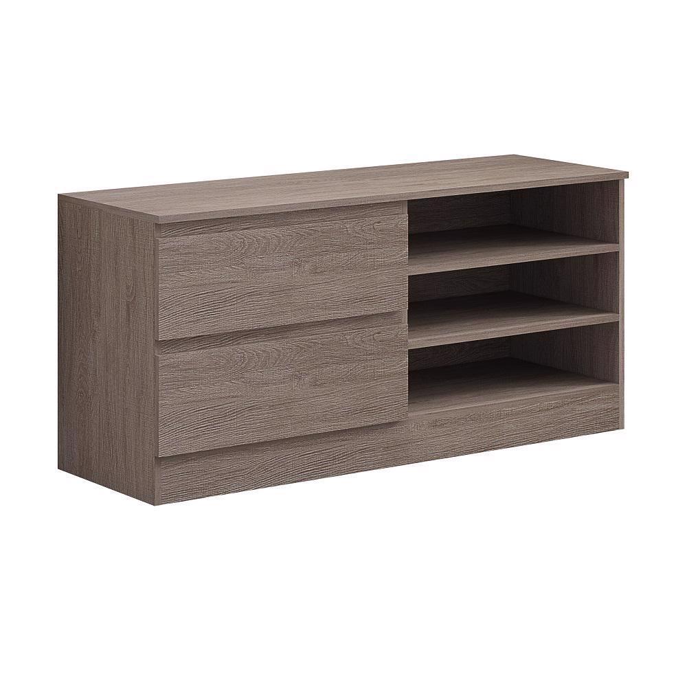 TV Unit 2 Drawers 3 Shelf Rustic Brown Oak Modern Scandinavian Living Room