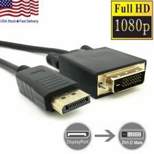 6 Feet Gold Plated DisplayPort DP to DVI-D Male Dual Link Cable Adapter 1080p