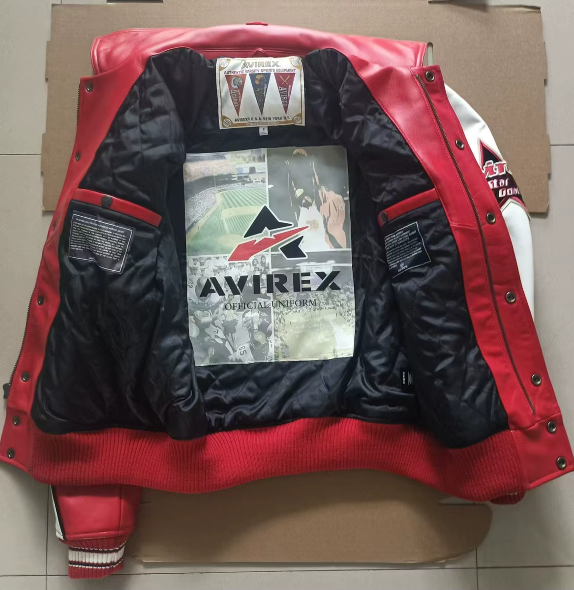 AVIREX NEW RED ALL STAR GOALERS leather jacket AUTHENTIC | eBay