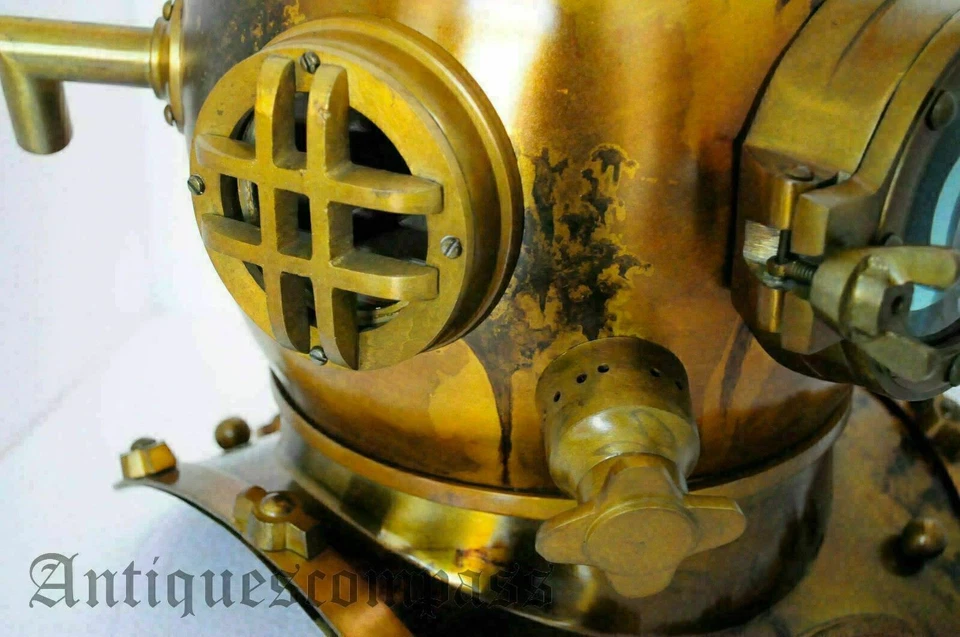 Casco de buceo Mark V tamaño completo de 18" Marina de los Estados Unidos latón acero regalo de buceo en aguas profundas Foto 3 de 4
