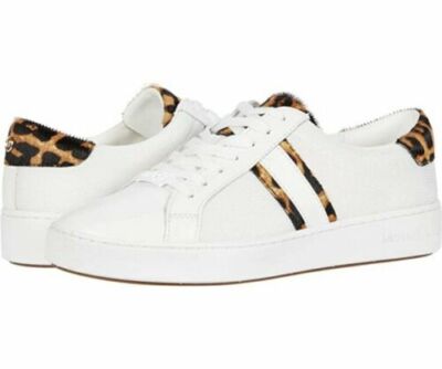 Michael Kors Women's Irving Stripe Lace Up Sneaker Size White/Gold/Rose  NIB