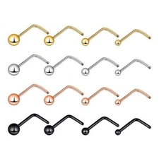 4Pcs/set Tiny Ball Nose L-Shape Studs Rings Surgical Steel Nostril Piercing 20G