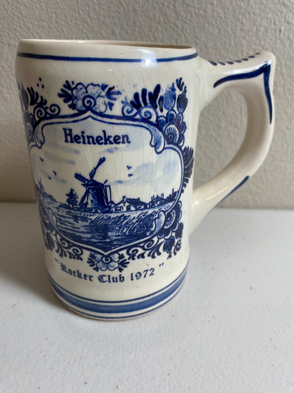 Vintage Heineken Blue Delft Beer Mug Windmill Stein Tankard Handpainted Holland