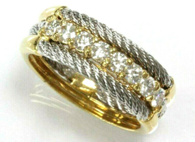 Breiter 1-reihiger Seil-Design-Ring 0,6 ctw natürlicher Diamant massiv 14 k zweifarbig Gold 7 mm