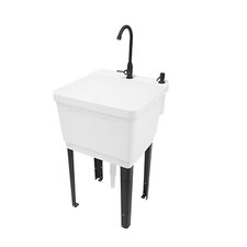 Freestanding Plastic Utility Sink Laundry Tub Laundry Sink with Faucet Black