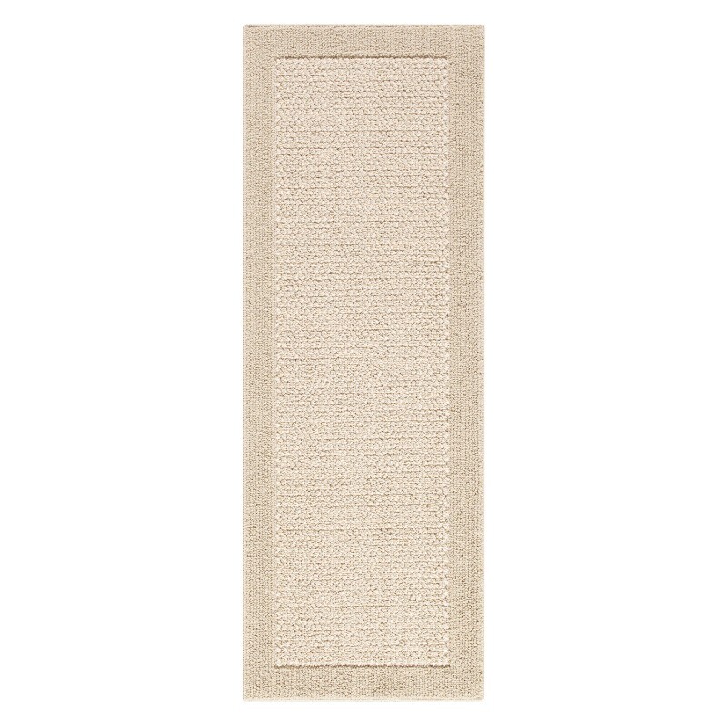 Farmhouse Faux Sisal Olefin Beige Border Indoor Hallway Runner Rug, 1'9