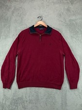Nautica Mens Large Sweaters 1/4 Zip Collar Red Blue Sail Logo Pullover Jumper