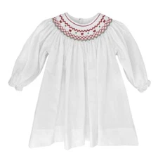 Petit Ami Christmas Holiday White Red Bishop Smocked Dress Set 12 18 24 Months