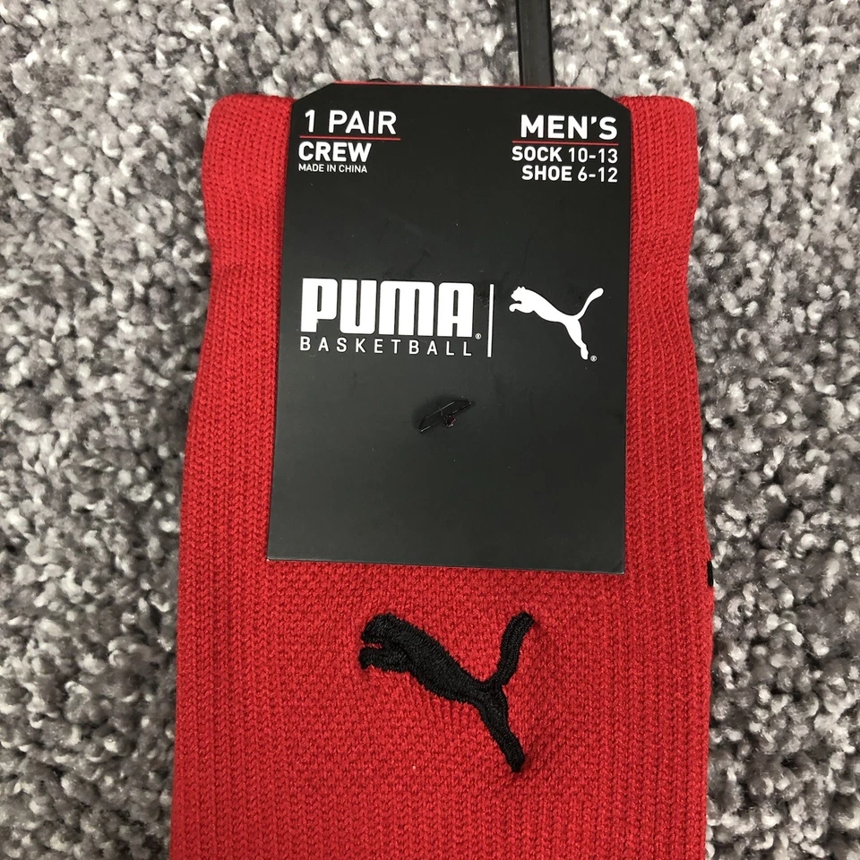 Puma Basketball Men 4 PAIRS Crew Socks Red Size Sock 10-13/Shoe 6-12 P116609-601 - Image 3 of 4