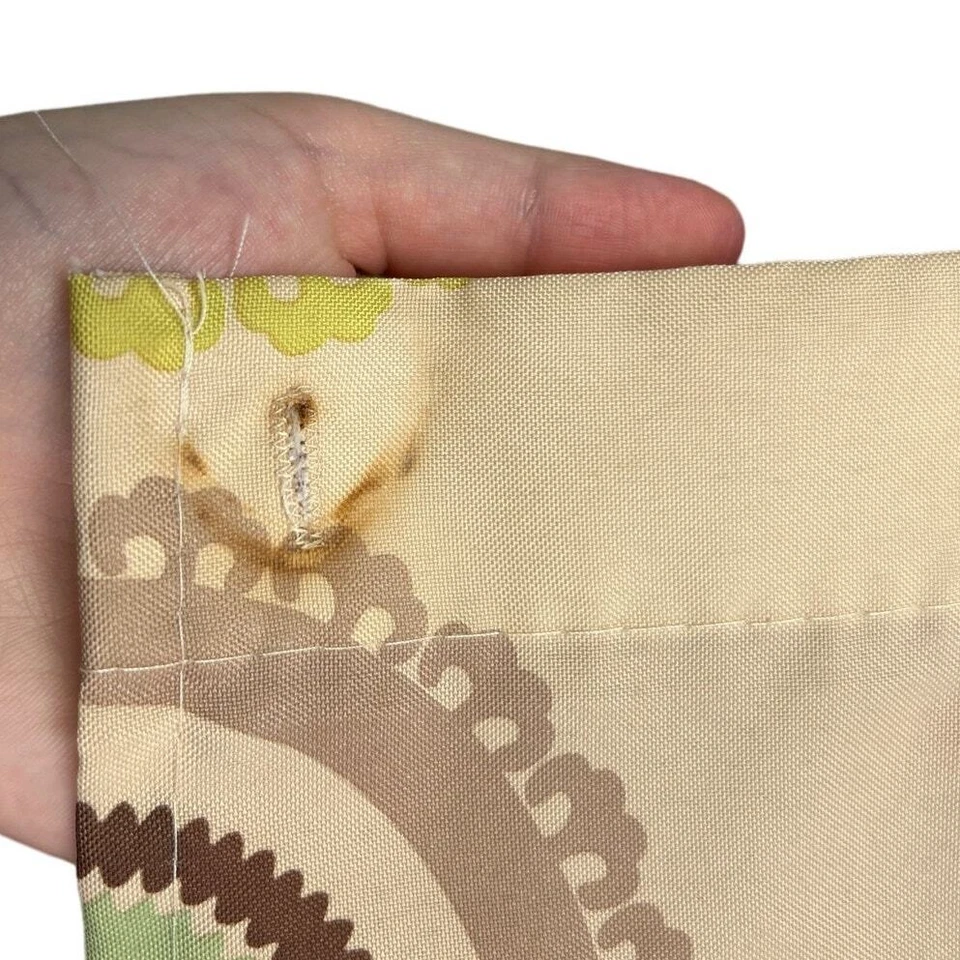 Tan Brown Green Circles Polka Dot Fabric Shower Curtain w Clear Plastic Rings - Image 2 of 3