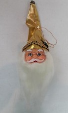 Vtg Rubber Face Santa Clause Plastic Head Hanging Christmas Ornament Gold Hat