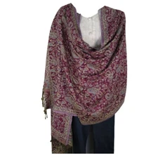 Shawl | Wool + Modal | Paisley Design | Handloomed | Tassels | Violet & Sand