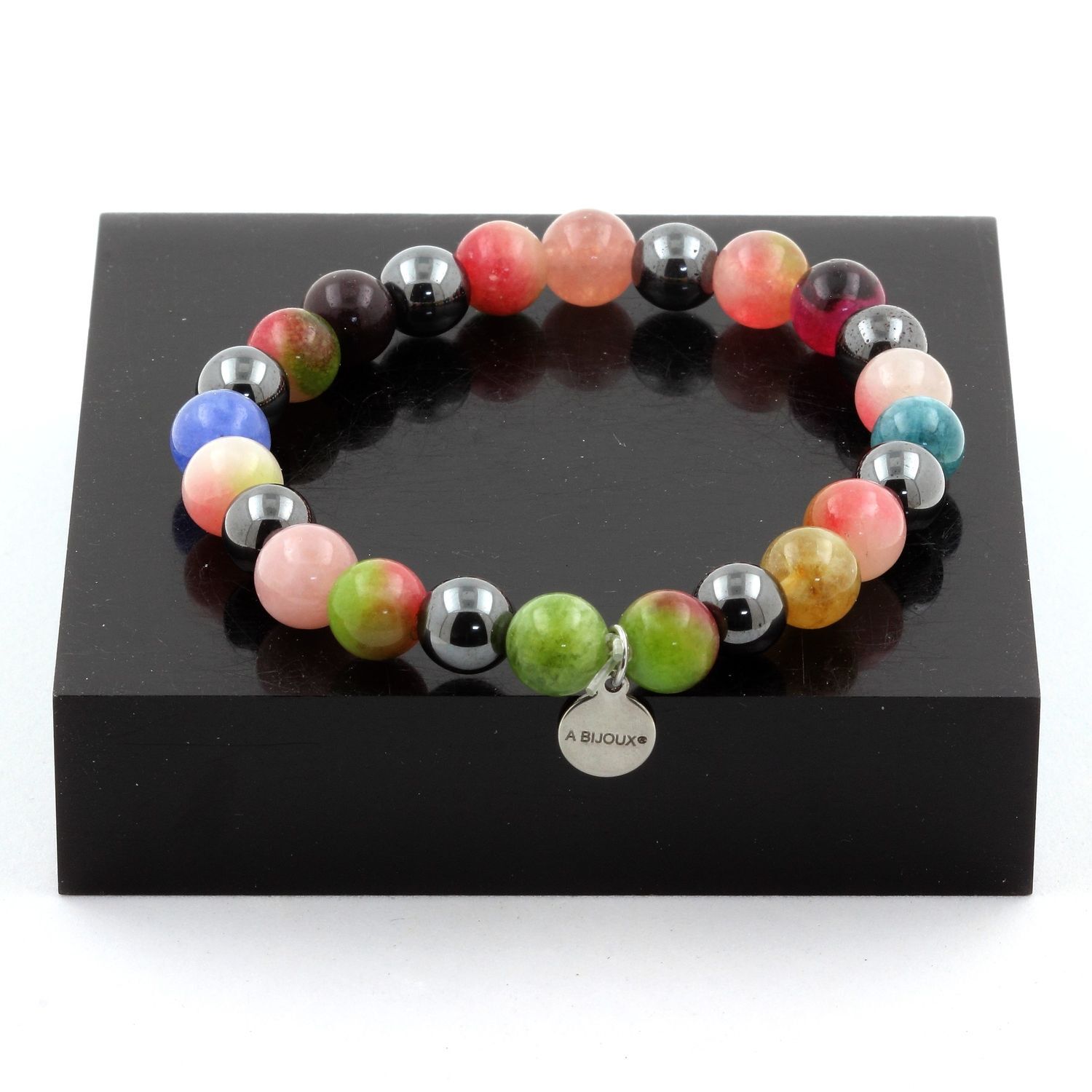 Multicolored Tourmaline Bead Bracelet with Watermelon Accents Handcrafted in France-image