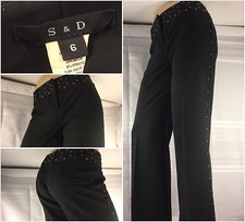S & D Pants Size 6 Black Poly Rayon Stretch Studs Made in USA YGI 4nn