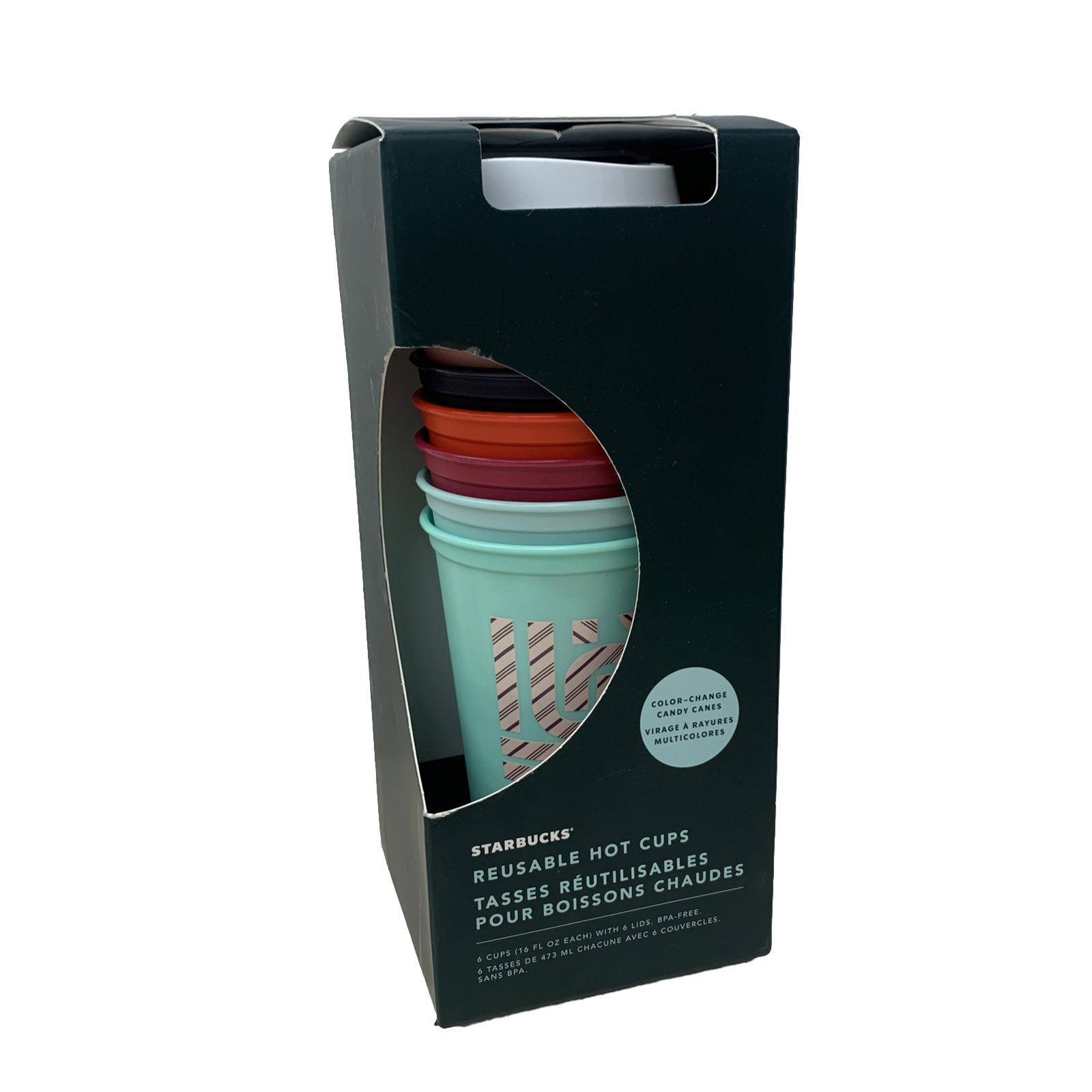 NEW Starbucks Christmas Color Change Reusable 6 Hot Cups Lid Holiday Candy Cane