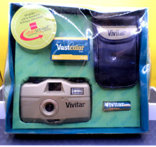 Vintage Vivitar Focus Free 35mm Film Point and Shoot Camera Set w/Film/Case NOB