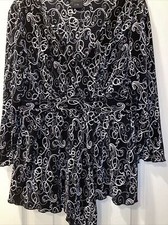 Camicetta donna bianca e nera da viaggio in maglia 3/4 slv, scollo a V, vita aderente taglia XL