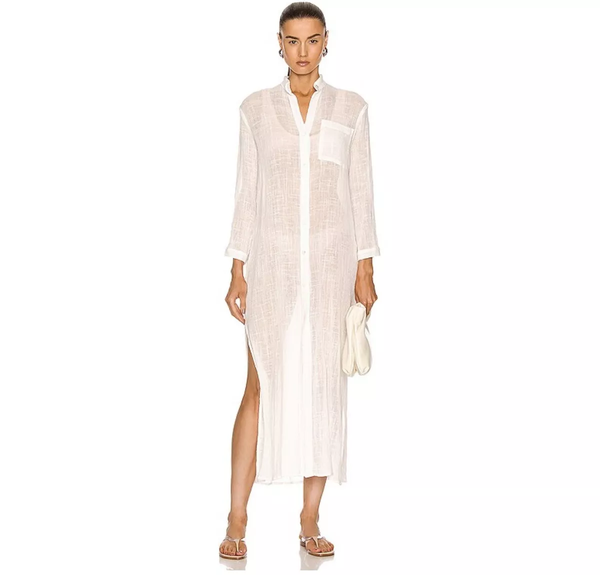 Enza Costa Bracelet Sleeve Shirt Dress in Cloud 1 S eBay