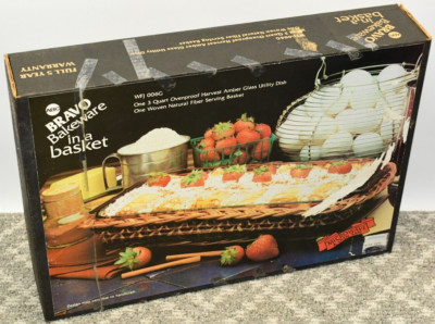 ABC Bravo Bakeware in a Basket WFJ-006G - 3 Qt Amber Glass Utility Pan - NEW NOS