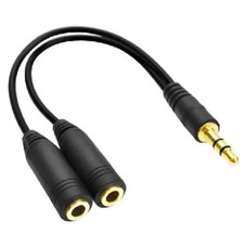 Black Stereo Audio Splitter GOLD 3.5mm JACK Male to 2 Dual Female Y-Cable- NEW
