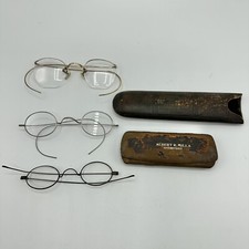 3 Pair Antique Wire Rim Eye Glasses Aluminal Artcraft and 2 Glass Cases /cb