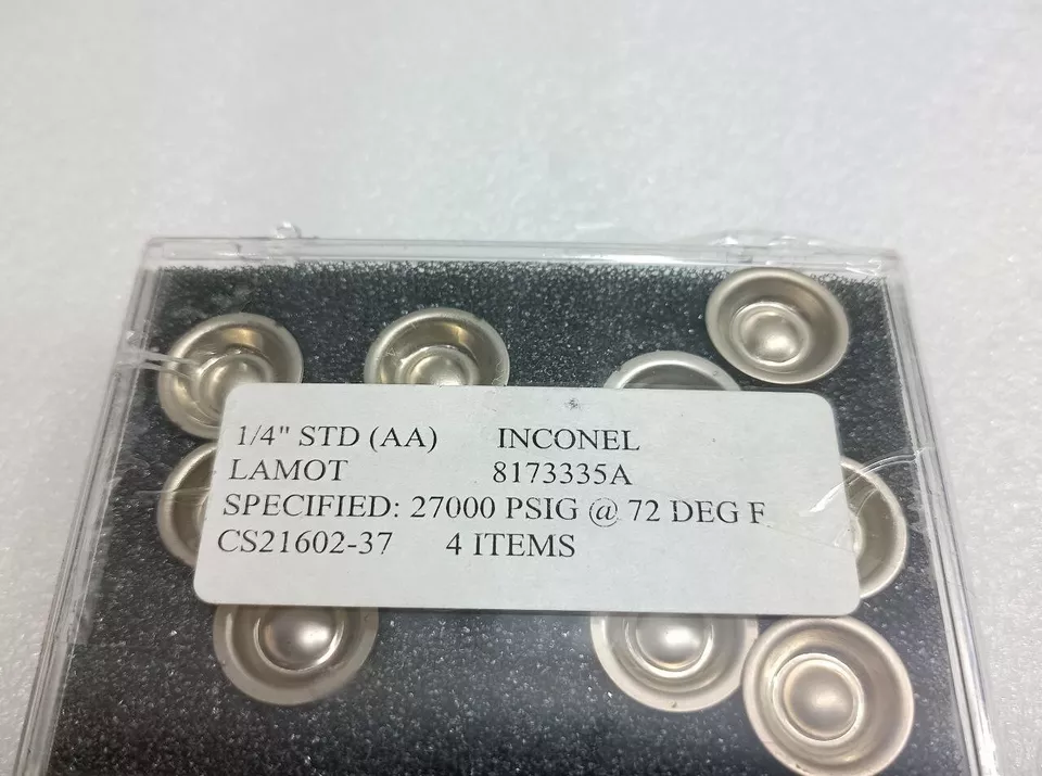 LAMOT 1/4" STD (AA) DISCO DE PRESIÓN DE RUPTURA 27000 PSIG LOTE DE 10 PIEZAS NUEVO Foto 3 de 4