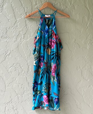Parker Women's Size Medium Blue Multi Azul Sardinia Floral Tropical Mini Dress