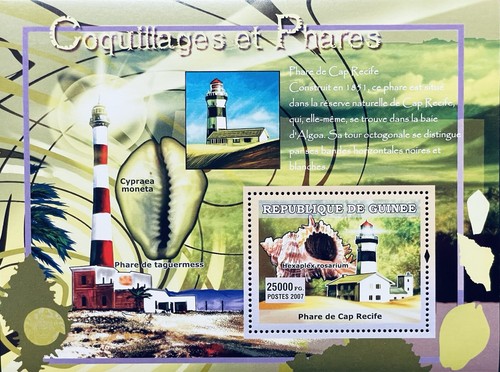 GUINEA SEA SHELLS & LIGHTHOUSES STAMPS SS MNH 2007 MARINE CAPE RECIFE LIGHTHOUSE