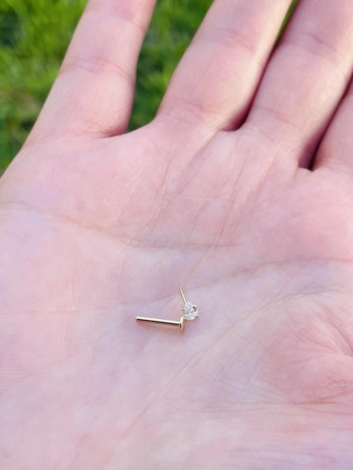 Pear Shape Natural Diamond Push-In 14K Gold 18G Labret Ear Tragus Stud - Image 2 of 4