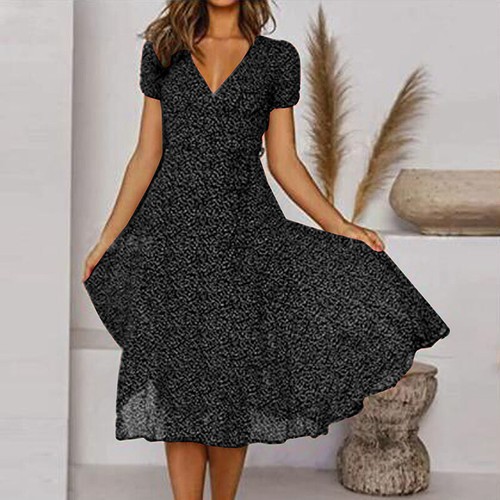 Damen Sexy Floral Bedrucktes Kleid Polyester V-Ausschnitt Kurzärmliges Kleid - Bild 7 von 18