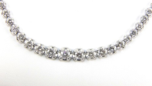 Natural Round Diamond Graduated Lady's Tennis Necklace 18K White Gold 5.22Ct - Picture 5 of 8