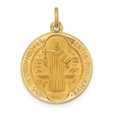 14K Yellow Gold Solid Reversible St. Benedict Medal Pendant 2.7g for Mom