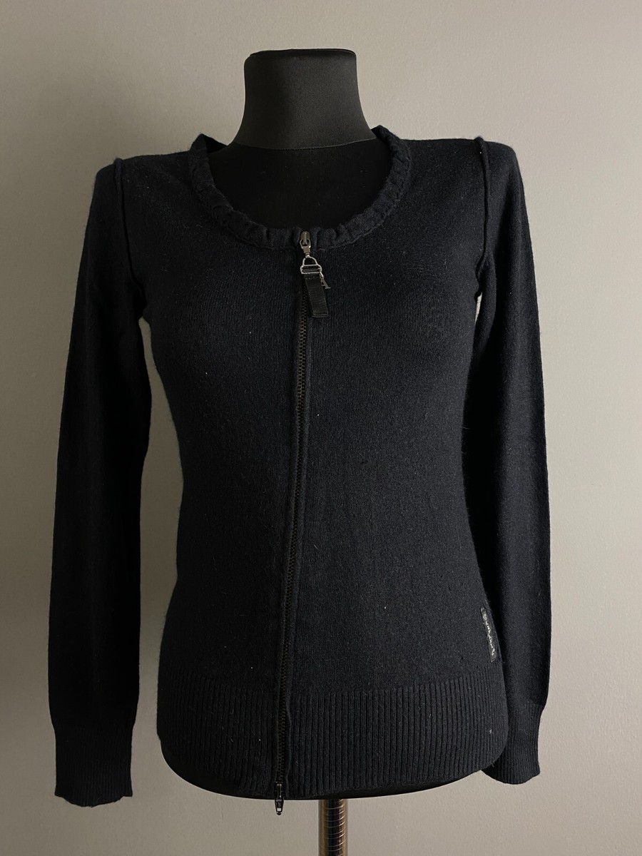 Armani Jeans Womens Sweaters Full Zip Top Lana Vergine Wool Black 