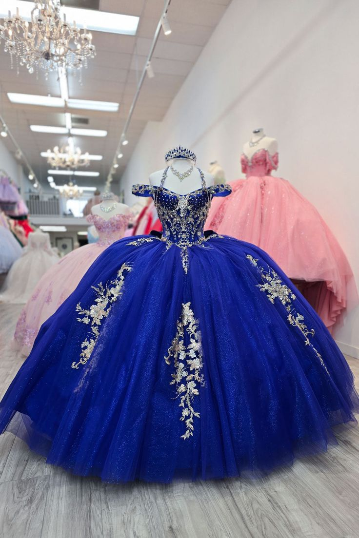 Gorgeous Ball Gown Off Shoulder Lace Appliques Beaded Royal Blue Tulle Princess Quinceanera Dress Formal Prom Dresses Party Gown for Sweet 16 Dress 2 Gorgeous Ball Gown Off Shoulder Lace Appliques Beaded Royal Blue Tulle Princess Quinceanera Dress Formal Prom Dresses Party Gown for Sweet 16 Dress 2