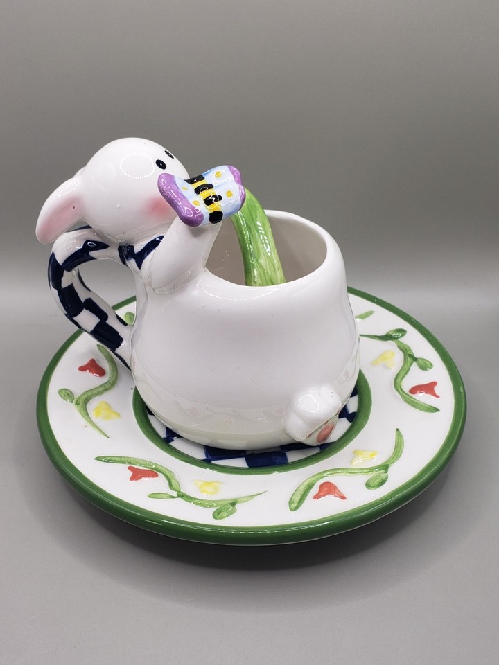 Easter Bunny Tea Cup Set Figural Rabbit Spring Cup Saucer Spoon ...