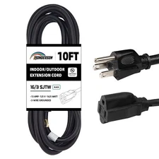 10FT Outdoor Extension Cord-16/3 SJTW Durable Black Extension Cord for Christmas