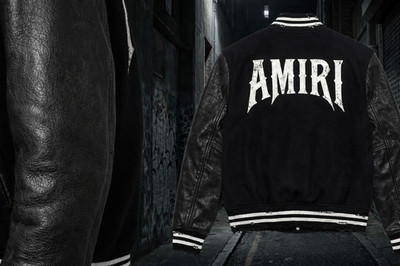 AMIRI Varsity Jacket Black Wool Leather Sleeves Logo Luxury Streetwear