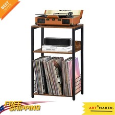 Versatile Wooden Grain Record Stand 3-Tier Storage for Living Room Bedroom