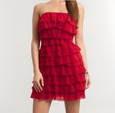 GUESS Varsity Red Ruffle Chiffon Party Strapless Mini Dress Size 7US / 9AU /34EU