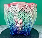 McCoy Pottery Lattice Blackberry Planter Pink Green Blue Majolica Glaze 7" Pot