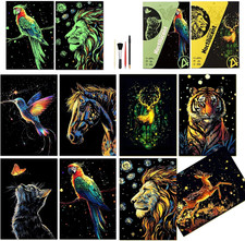 Luminous Scratch Painting Kits A5 Scratch Art Rainbow Paper 8 Sheet Animals