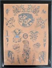 Vintage 1948 Tex Rowe Traditional Tattoo Flash Sheet Pharoh's Horses San Antonio