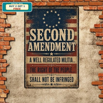 Patriotic Second Amendment American Flag Gun Sign Metal Decor